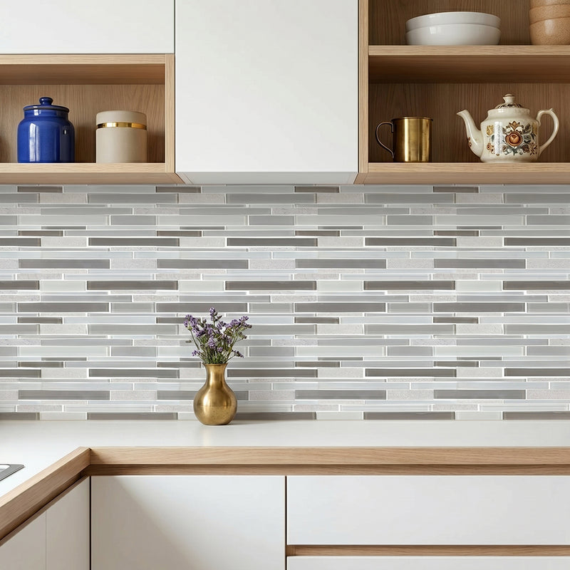 12-in x 13-in Clayton Random Strip Marble & Glass Mosaic Wall Tile( 10.8 sq. ft. /Box )