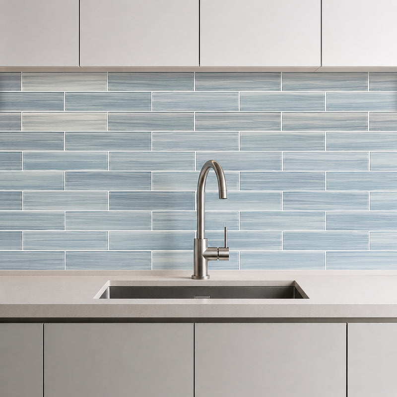 Blue Handpainted 16-in x 8-in Subway Glass Mosaic Wall Tile( 8.8 sq. ft. /Box )