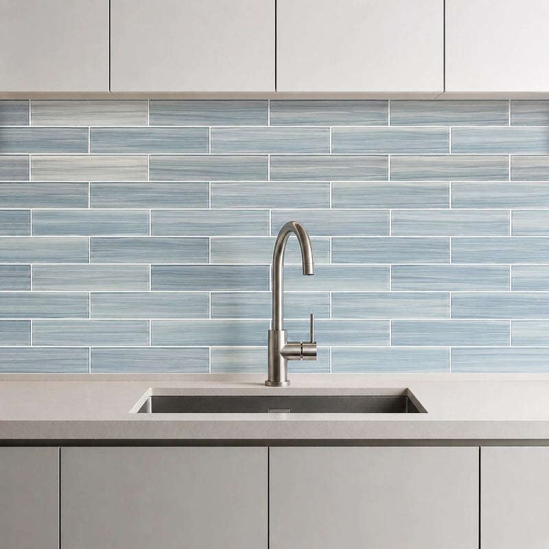Blue Handpainted 16-in x 8-in Subway Glass Mosaic Wall Tile( 8.89 sq. ft. /Box )