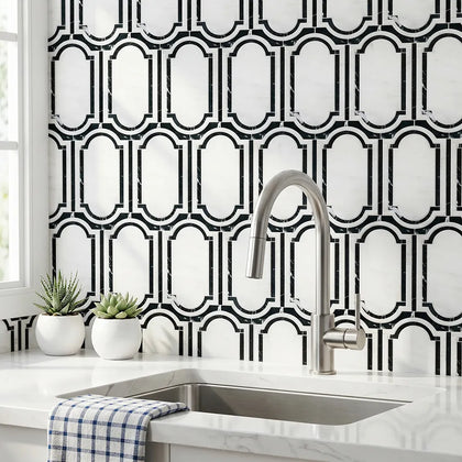 Windows Pattern Oriental Black & White 12-in x 12-in Waterjet Mosaic Floor and Wall Tile( 6 sq. ft. /Box )