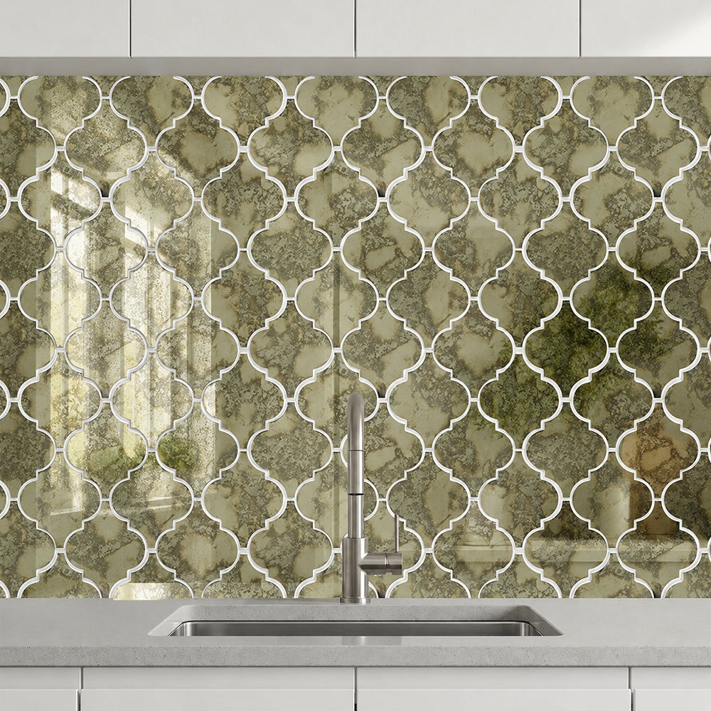 arabesque Lantern Antique Mirror Distressed 12-in x 9-in Glass Mosaic Wall Tile( 7.5 sq. ft. /Box )