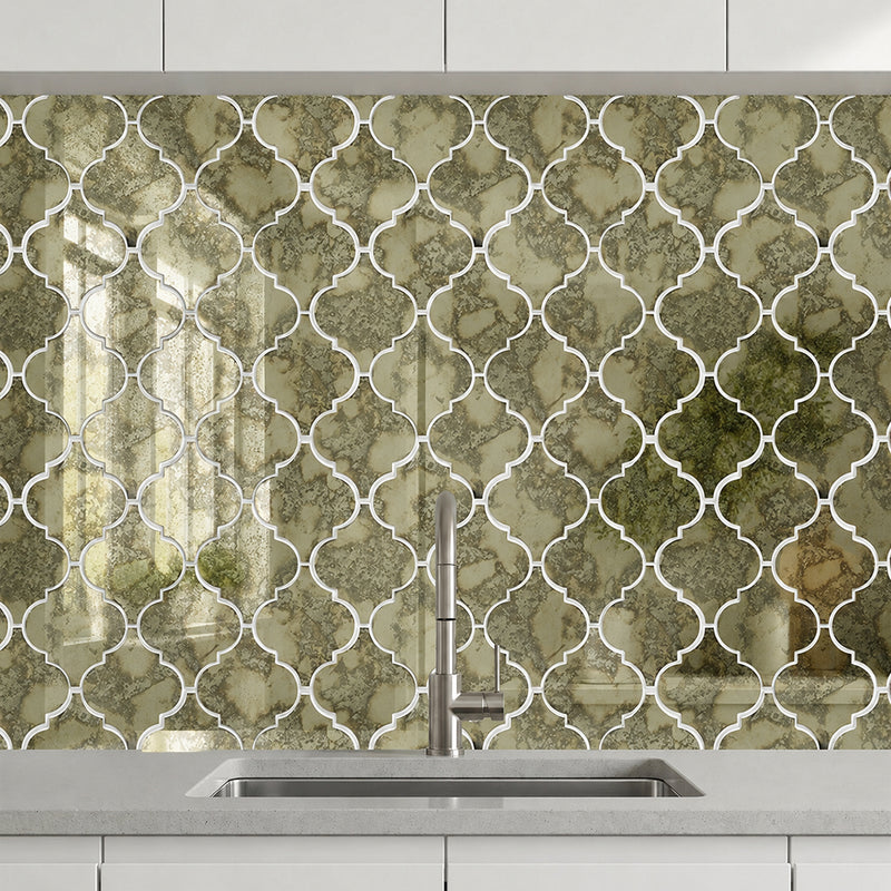 arabesque Lantern Antique Mirror Distressed 12-in x 9-in Glass Mosaic Wall Tile( 7.5 sq. ft. /Box )