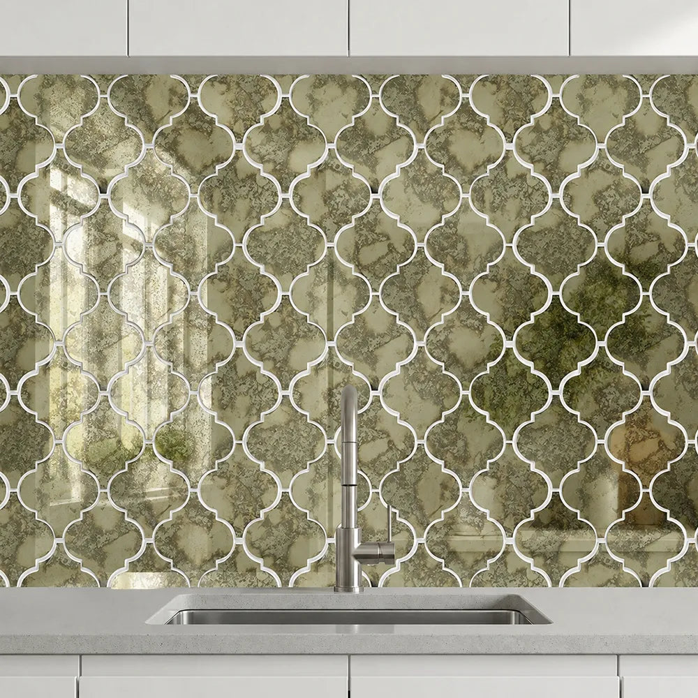 arabesque Lantern Antique Mirror Distressed 12-in x 9-in Glass Mosaic Wall Tile( 7.5 sq. ft. /Box )