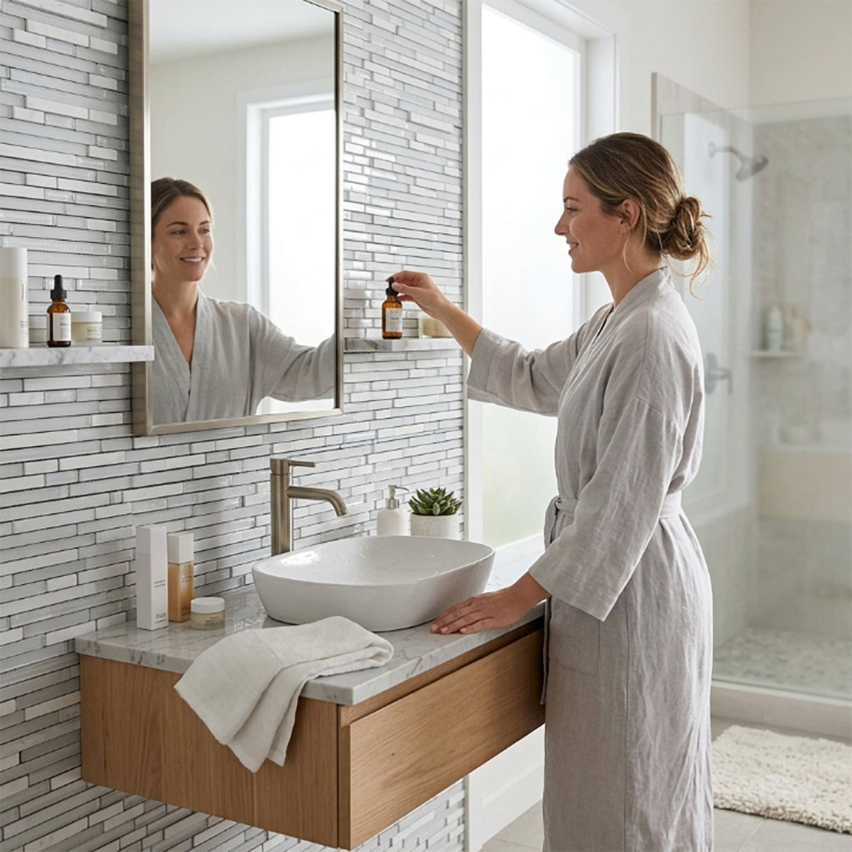 White Staccato Marble & Glass Random Strips 12-in x 13-in Glass Mosaic Wall Tile( 10.8 sq. ft. /Box )