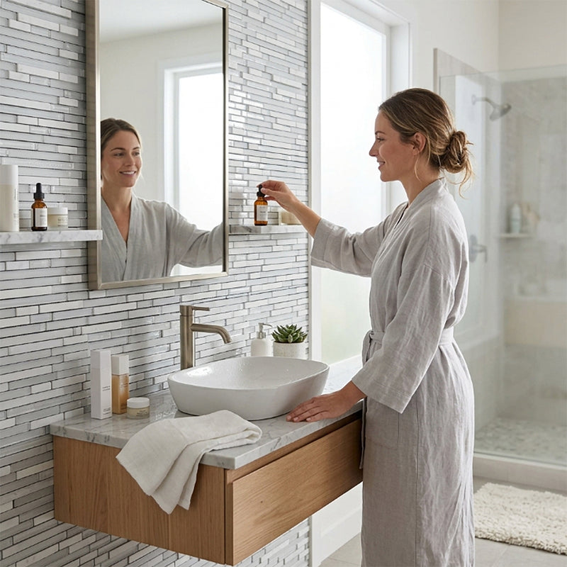 White Staccato Marble & Glass Random Strips 12-in x 13-in Glass Mosaic Wall Tile( 10.8 sq. ft. /Box )
