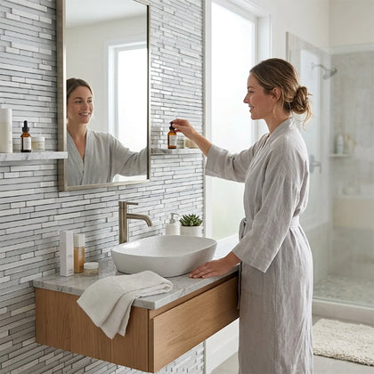 White Staccato Marble & Glass Random Strips 12-in x 13-in Glass Mosaic Wall Tile( 10.8 sq. ft. /Box )