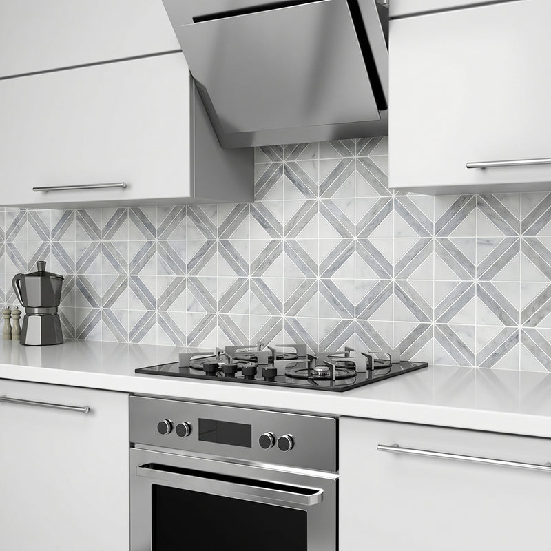 Rubik Cube Pattern 12-in x 12-in Marble Mosaic Floor and Wall Tile( 5 sq. ft. /Box )