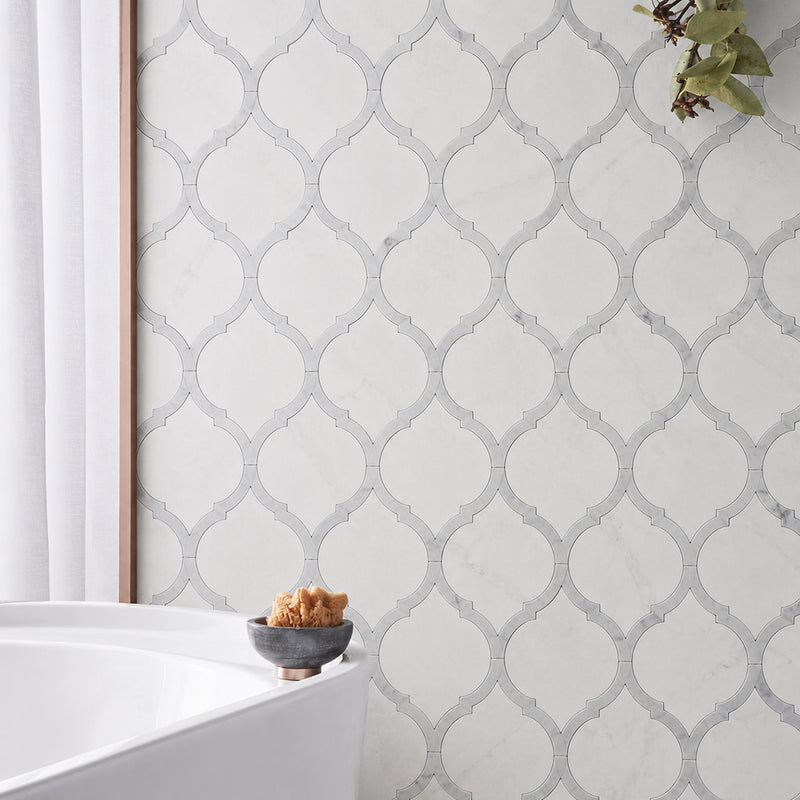 Marrakesh - Carrara White & Thassos White 9-in x 10-in Waterjet Mosaic Floor and Wall Tile( 3.15 sq. ft. /Box )