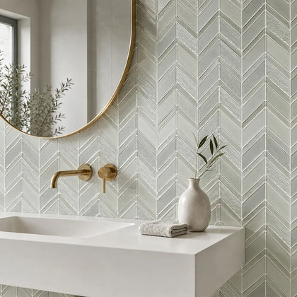 Silver Chevron Metallic Champagne 12-in x 12-in Glass Mosaic Wall Tile( 10 sq. ft. /Box )