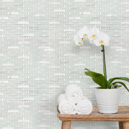 12-in x 12-in Ballentine Marble & Glass Mix Random Strip Mosaic Wall Tile( 10 sq. ft. /Box )