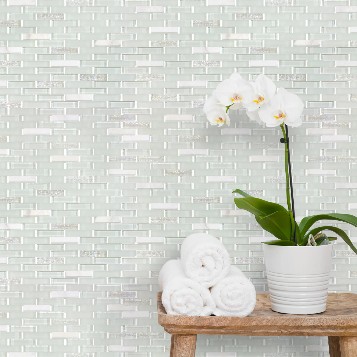 12-in x 12-in Ballentine Marble & Glass Mix Random Strip Mosaic Wall Tile( 10 sq. ft. /Box )