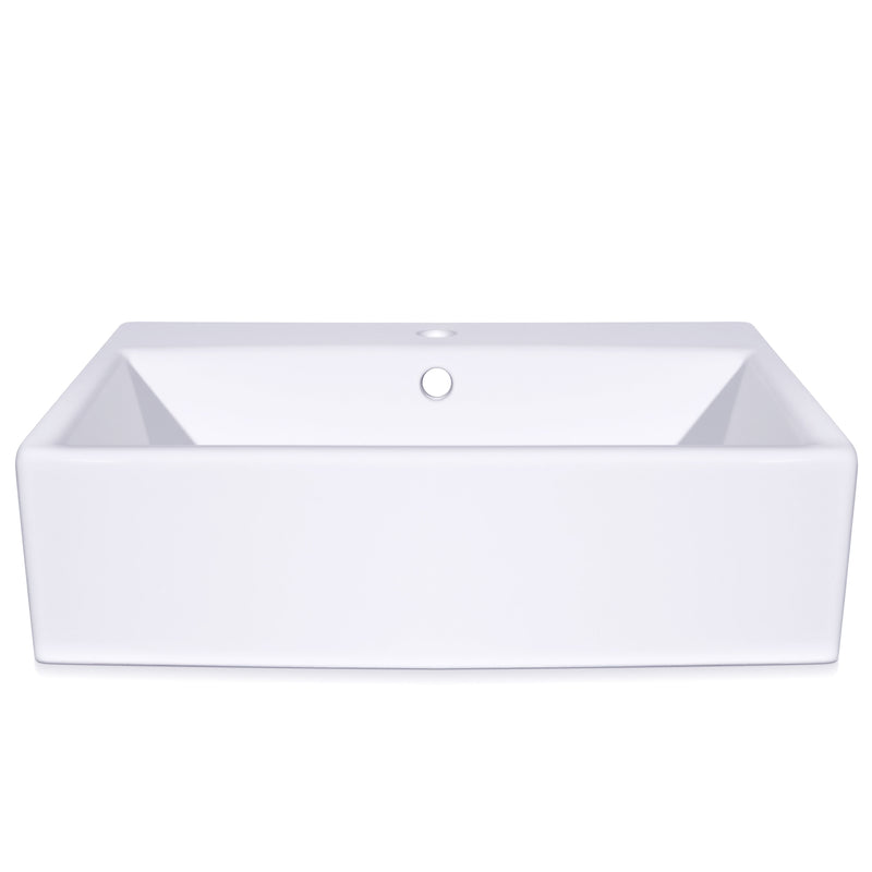 21 Inch Rectangular Modern White Ceramic Bathroom Vessel Sink with Overflow - sleek above-counter design