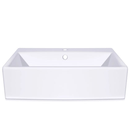 21 Inch Rectangular Modern White Ceramic Bathroom Vessel Sink with Overflow