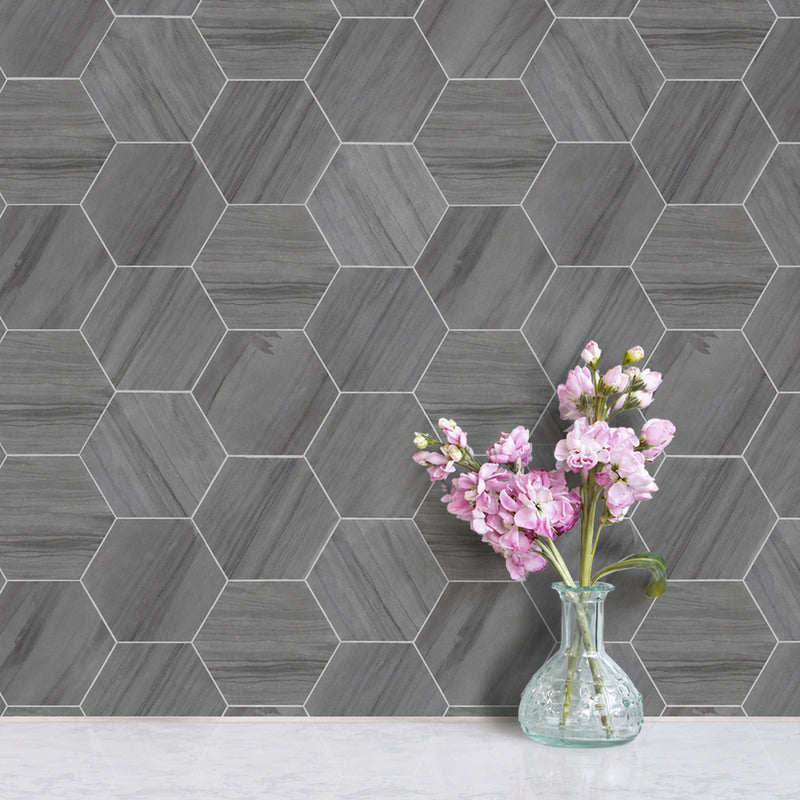 6-in Athens Gray Hexagon 12-in x 10-in Honed Mosaic Floor and Wall Tile( 4.15 sq. ft. /Box )