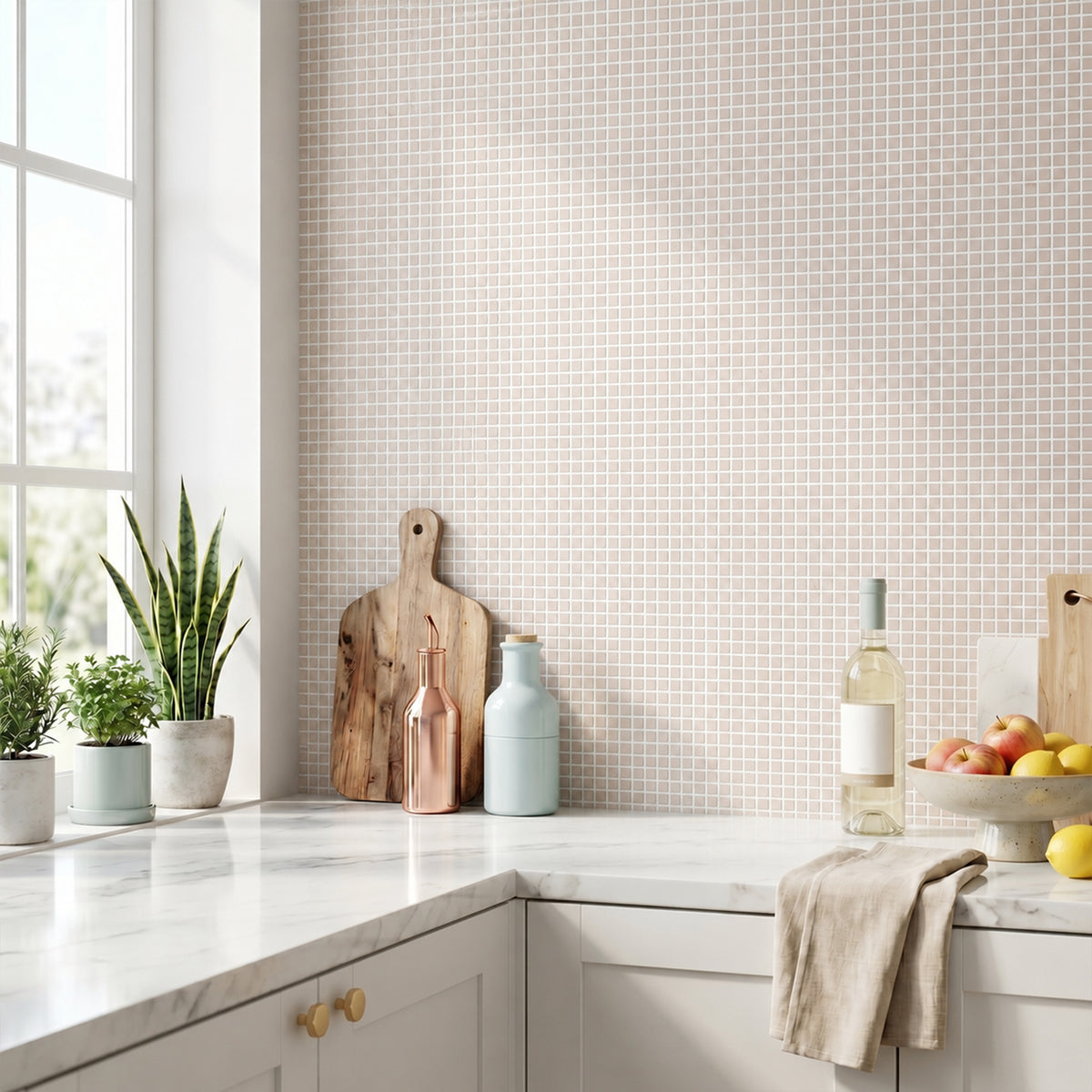 Cream Marfil 12-in x 12-in Polished Mosaic Floor and Wall Tile( 5 sq. ft. /Box )