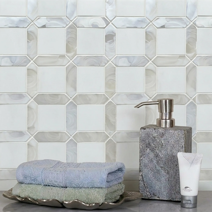 Thassos White Marble & Hot 11-in x 11-in Glass Mosaic Wall Tile( 12.6 sq. ft. /Box )