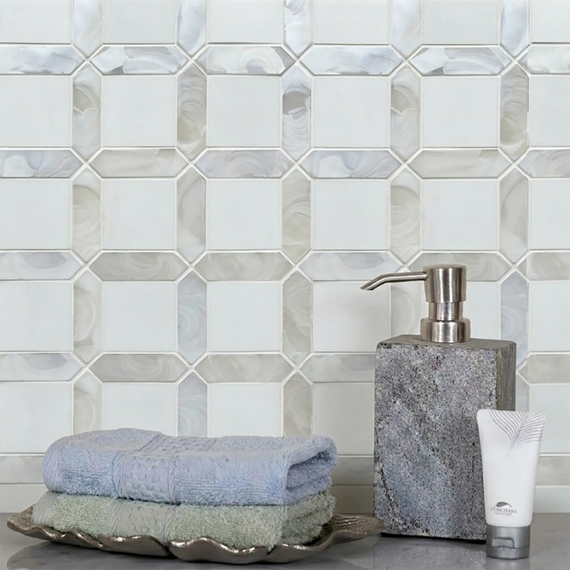 Thassos White Marble & Hot 11-in x 11-in Glass Mosaic Wall Tile( 12.6 sq. ft. /Box )