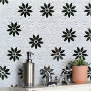 Interlocking Floral with Thassos & Antique Mirror 9-in x 11-in Waterjet Mosaic Floor and Wall Tile( 6.88 sq. ft. /Box )