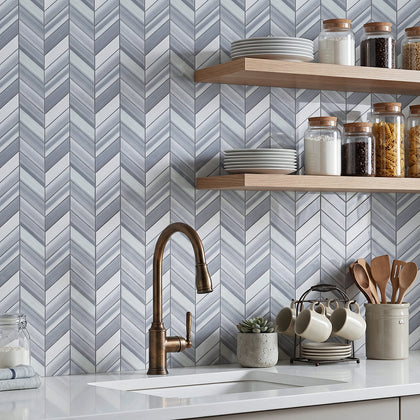 Zebra Chevron 8-in x 12-in Polished Marble Mosaic Floor and Wall Tile( 3.55 sq. ft. /Box )
