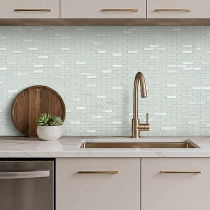 12-in x 12-in Ballentine Marble & Glass Mix Random Strip Mosaic Wall Tile( 10 sq. ft. /Box )