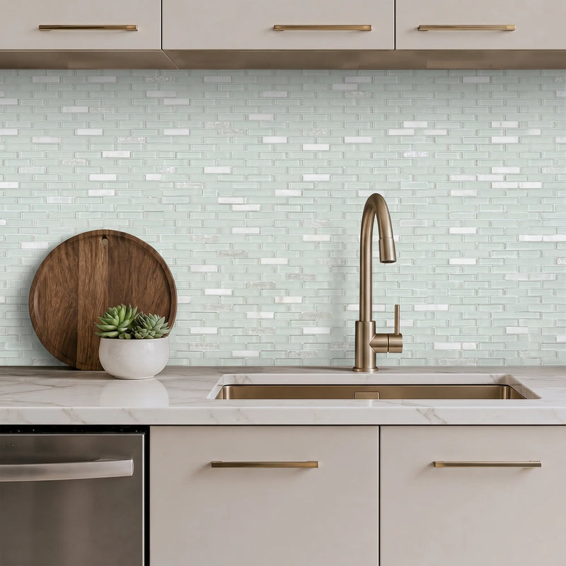 12-in x 12-in Ballentine Marble & Glass Mix Random Strip Mosaic Wall Tile( 10 sq. ft. /Box )