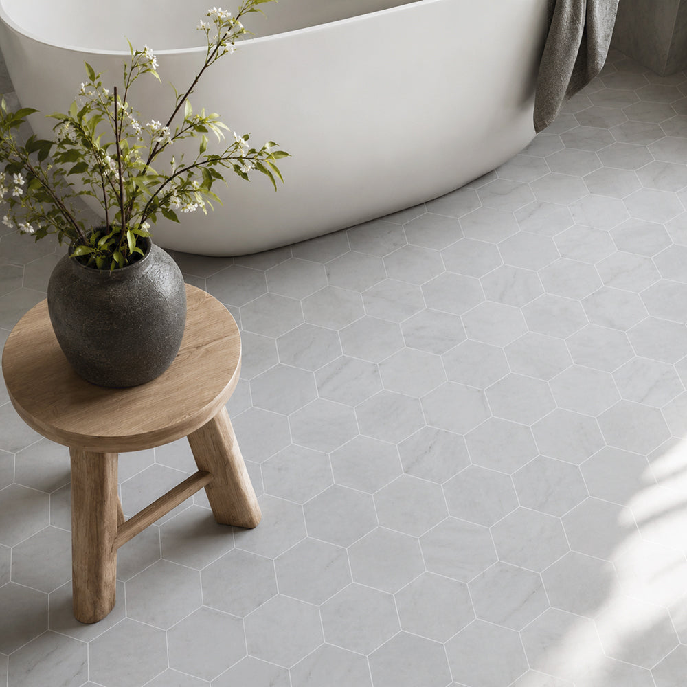 6-in Oriental White Hexagon 12-in x 10-in Honed Mosaic Wall Tile ( 4.15 sq. ft. /Box )