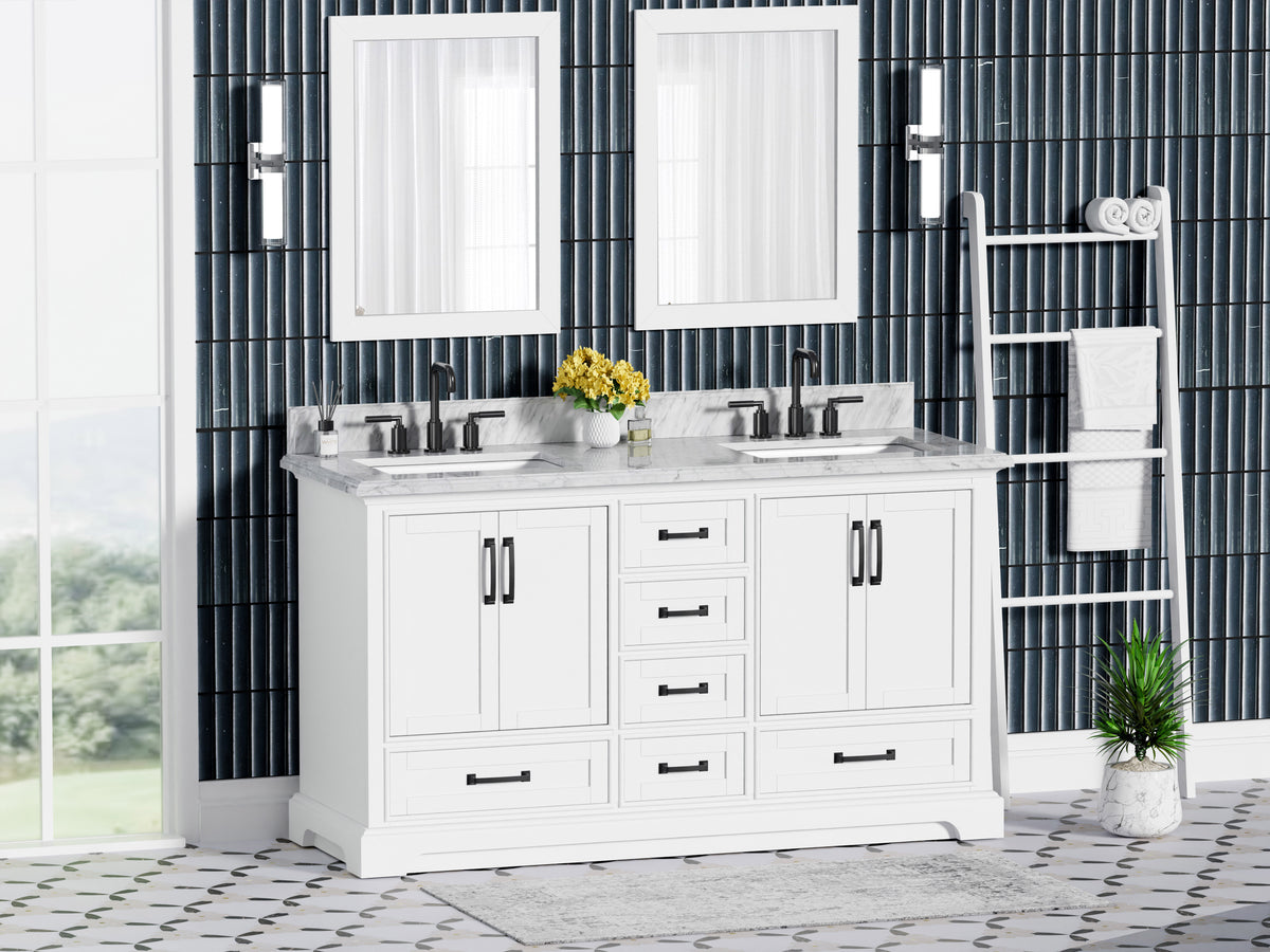 Rhoda 60" Vanity Set with Luxurious Carrara Marble Top