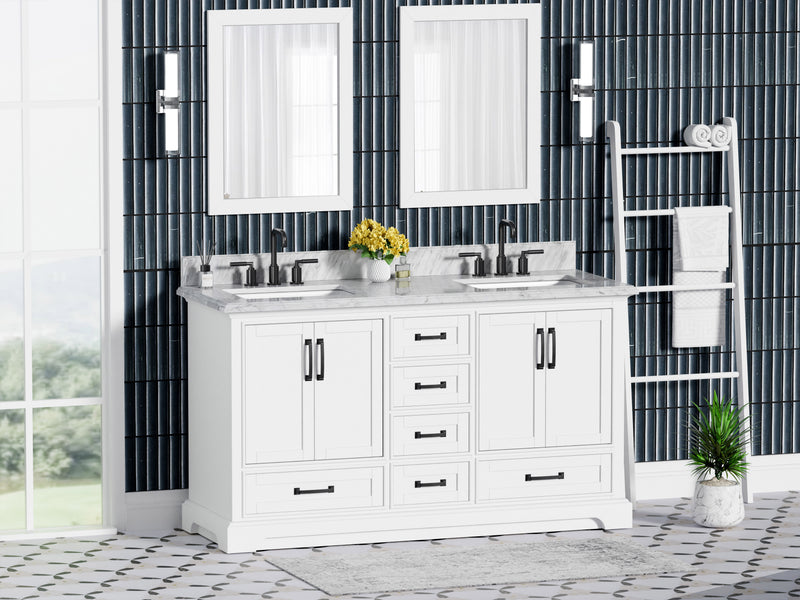 Rhoda 60" Vanity Set with Luxurious Carrara Marble Top