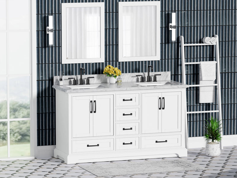 Rhoda 60" Vanity Set with Luxurious Carrara Marble Top