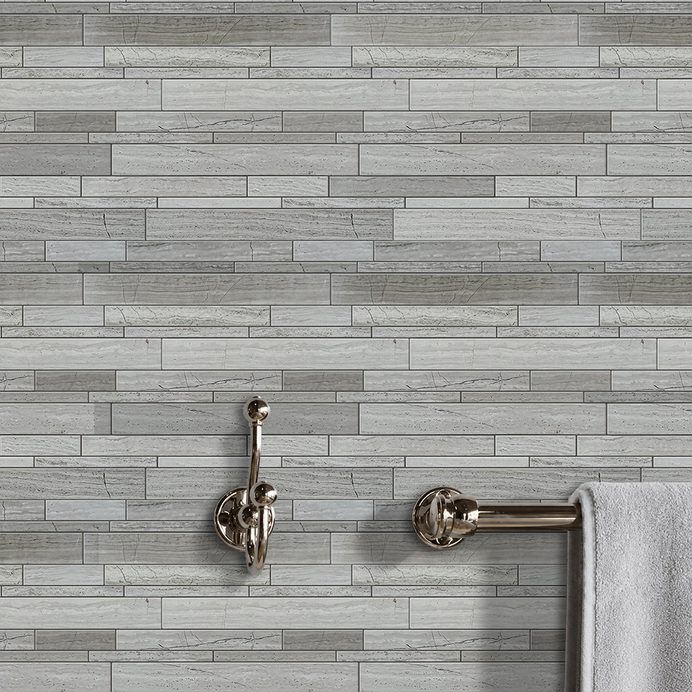 Wooden White Random Strip 13-in x 12-in Honed Marble Mosaic Wall Tile( 5.4 sq. ft. /Box )