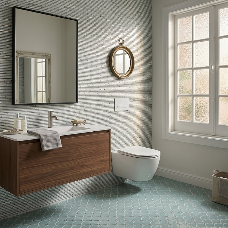 White Shadow Glass Mix Thin Strip 12-in x 12-in Glass Mosaic Wall Tile( 10 sq. ft. /Box )