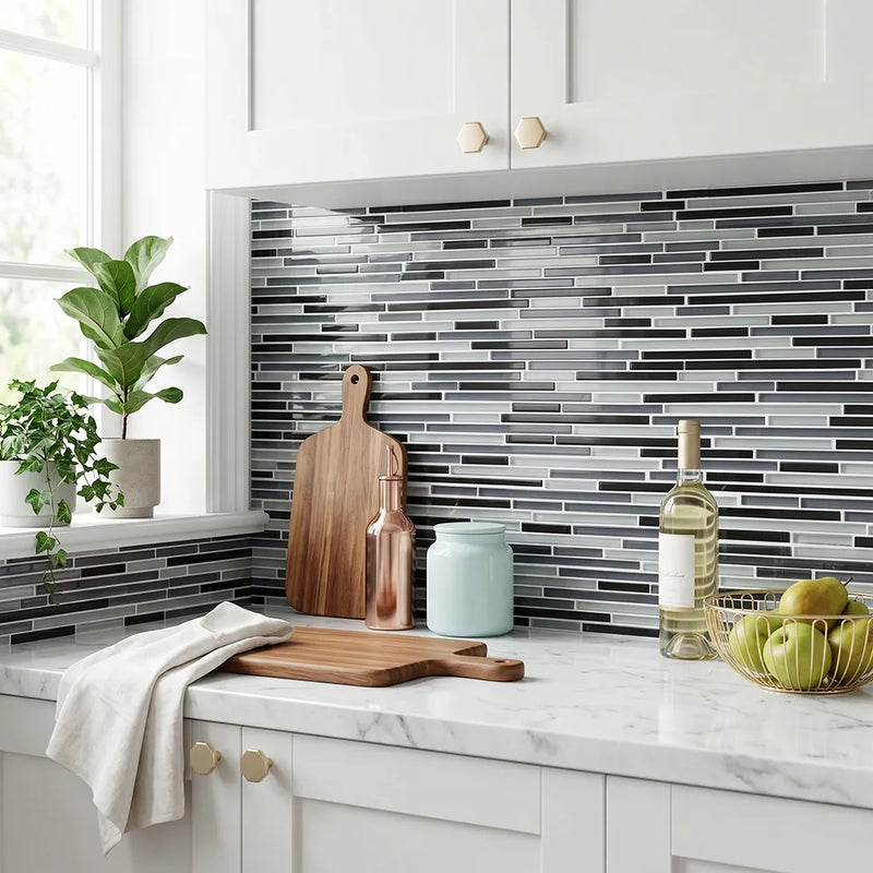 Gray Shadow Random Thin Strip 12-in x 12-in Glass Mosaic Wall Tile( 20 sq. ft. /Box )