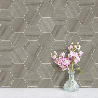 6-in Athens Gray Hexagon 12-in x 10-in Honed Mosaic Floor and Wall Tile( 4.15 sq. ft. /Box )