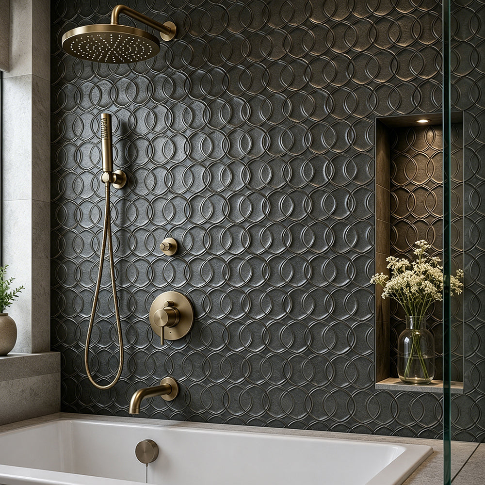 Bronze Handmade 14-in x 15-in Glazed Porcelain Mosaic Wall Tile( 12 sq. ft. /Box )