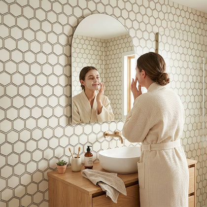 3” Hexagon Silver 9-in x 11-in Glass Mosaic with Silver Trim Glass Mosaic Wall Tile( 7 sq. ft. /Box )