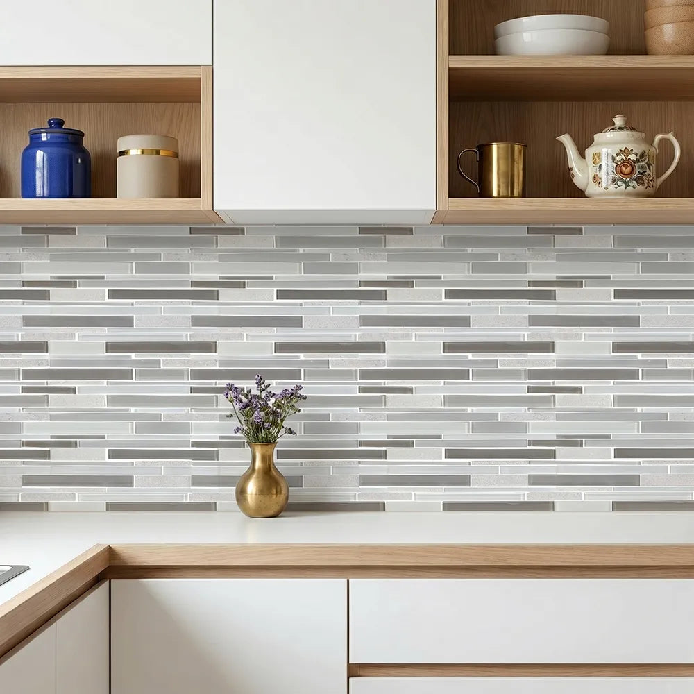12-in x 13-in Clayton Random Strip Marble & Glass Mosaic Wall Tile( 10.8 sq. ft. /Box )