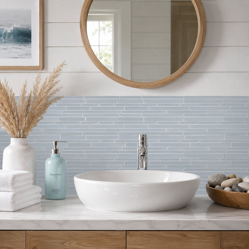 Ice Block Random Strip 12-in x 12-in Glass Mosaic Wall Tile( 10 sq. ft. /Box )