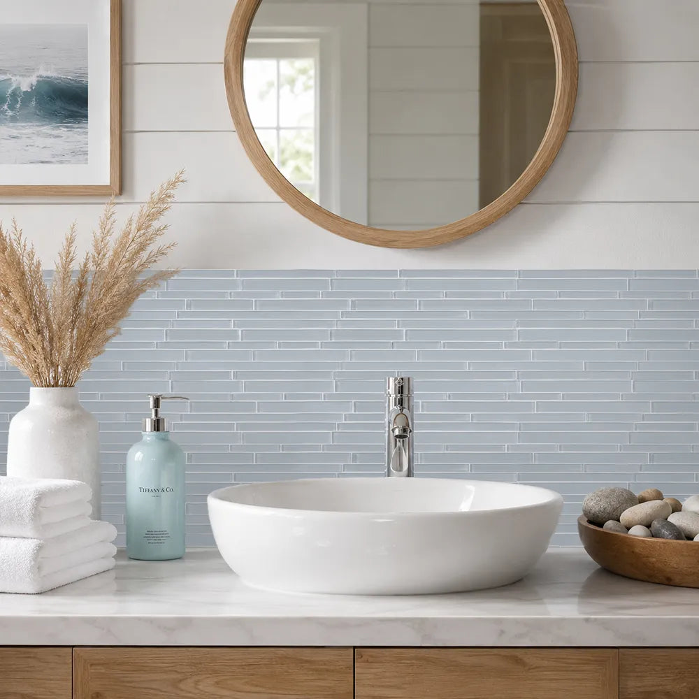 Ice Block Random Strip 12-in x 12-in Glass Mosaic Wall Tile( 10 sq. ft. /Box )