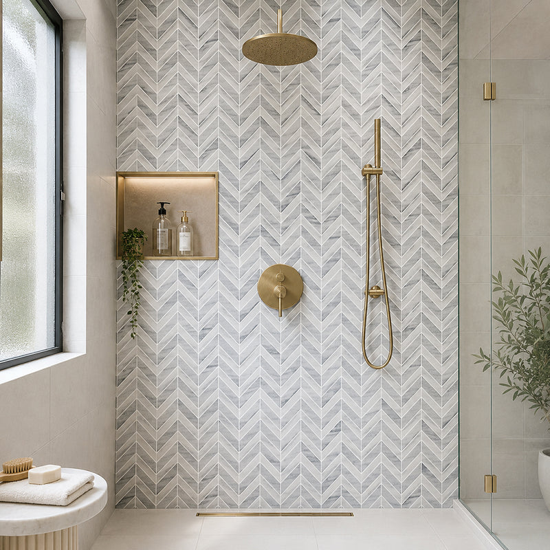 Marmara Chevron 12-in x 12-in Marble Mosaic Floor and Wall Tile( 5 sq. ft. /Box )
