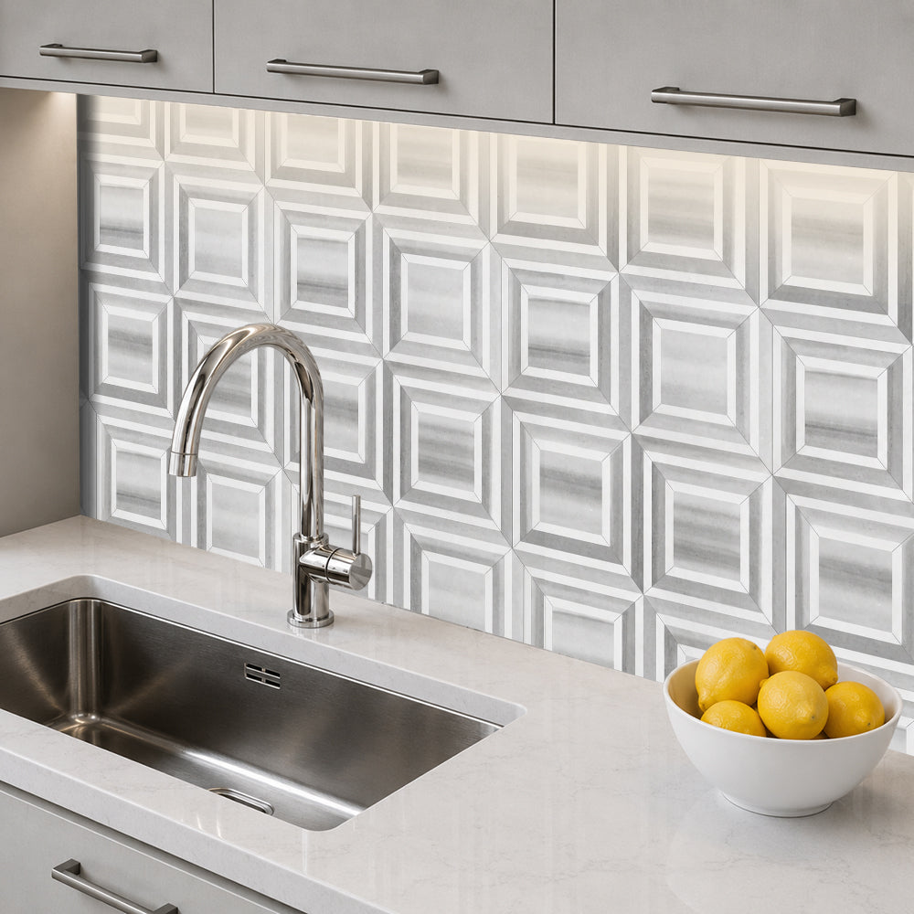 Zebra & Thassos White Marble 12-in x 12-in Waterjet Mosaic Floor and Wall Tile( 5 sq. ft. /Box )