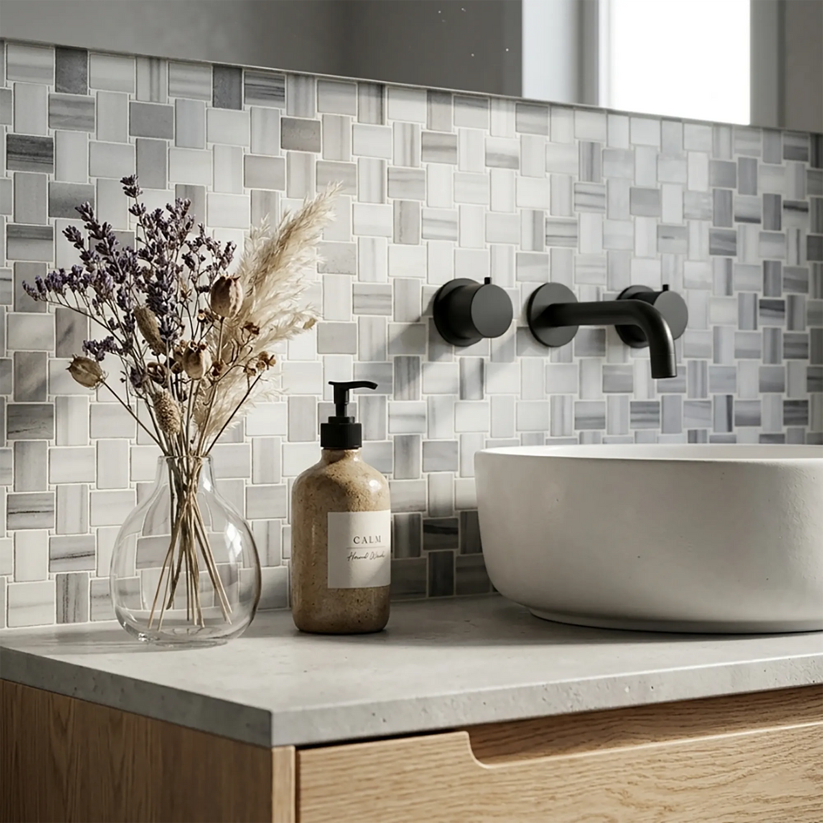 Zebra Basketweave 11-in x 11-in Polished Marble Mosaic Floor and Wall Tile( 4.15 sq. ft. /Box )