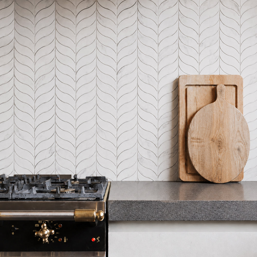 Oriental White Synergy Weave 12-in x 11-in Polished Marble Mosaic Wall Tile( 4.6 sq. ft. /Box )
