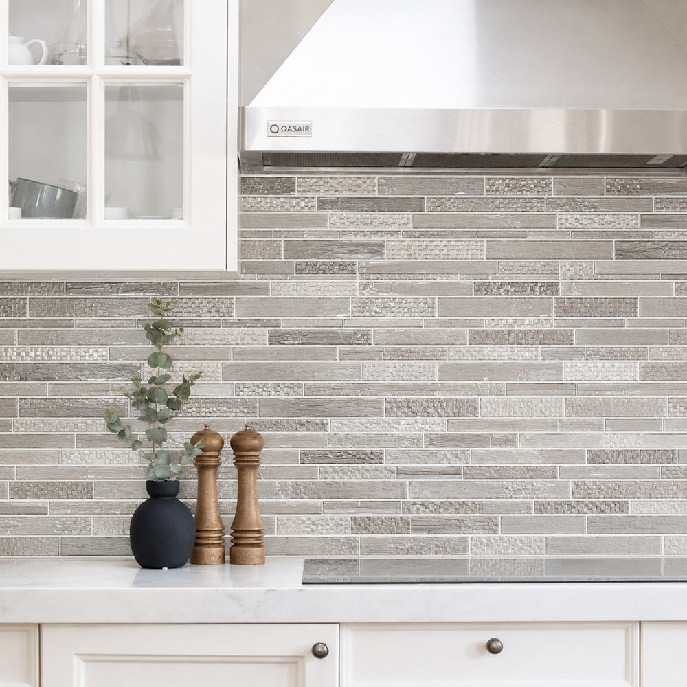 6-in x 18-in Mixed Neutrals Glass Random Strip Mosaic Wall Tile( 7.5 sq. ft. /Box )