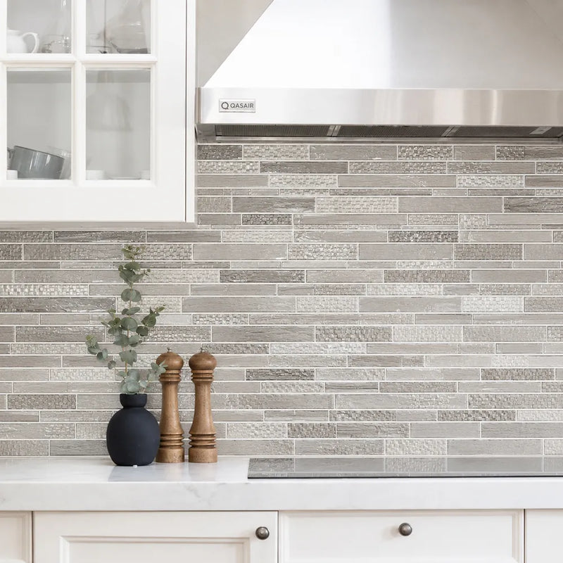 6-in x 18-in Mixed Neutrals Glass Random Strip Mosaic Wall Tile( 7.5 sq. ft. /Box )