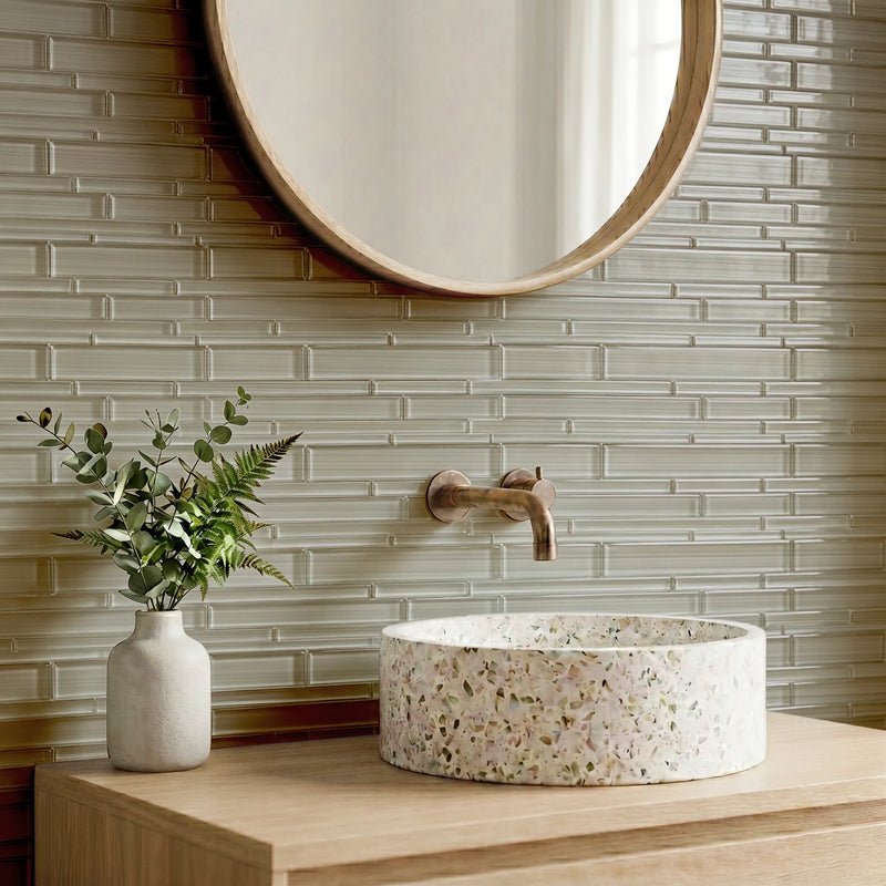 Nude Denim Glass Mix Random Strip 6-in x 18-in Glass Mosaic Wall Tile( 7.5 sq. ft. /Box )
