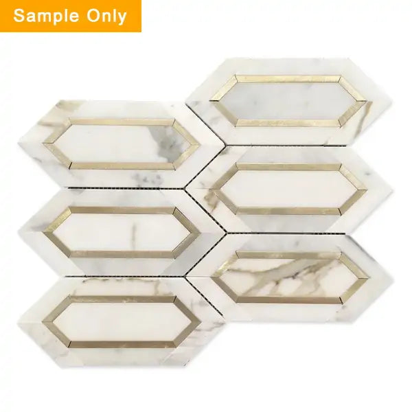 Calacatta Gold with Metal Elongated Hexagon Waterjet Mosaic Wall Tile - Sample (Product Shown is Full Size)