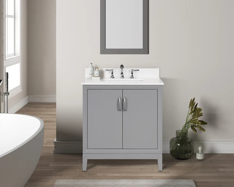 Luton 30" Vanity in Gray with Snow White Quartz Top