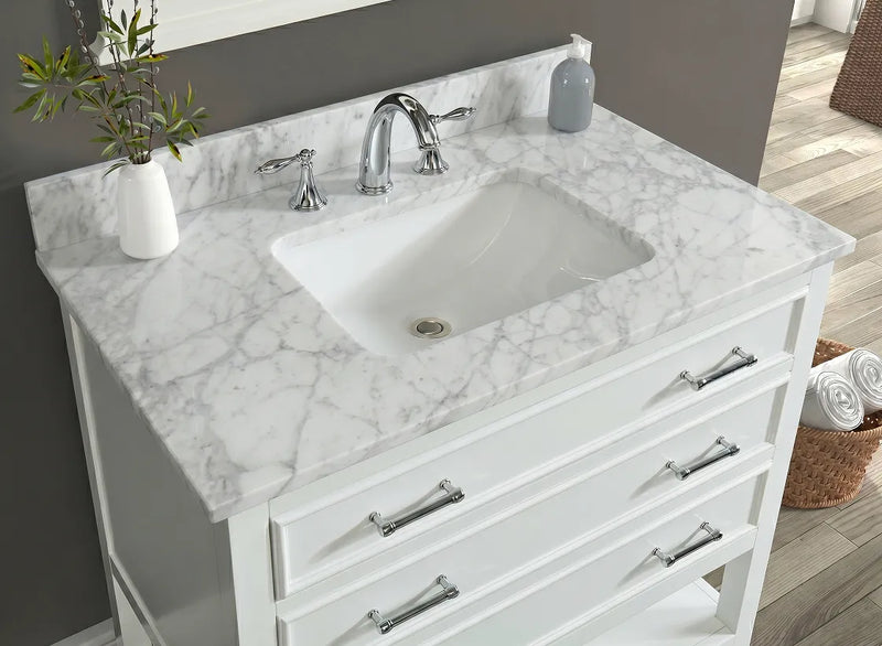 Premium Manhattan 36" Single Vanity With Premium Carrara Marble Top