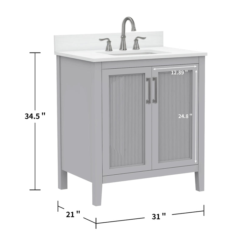 Hollister 30" Single Vanity with Sintered Stone Carrara Top