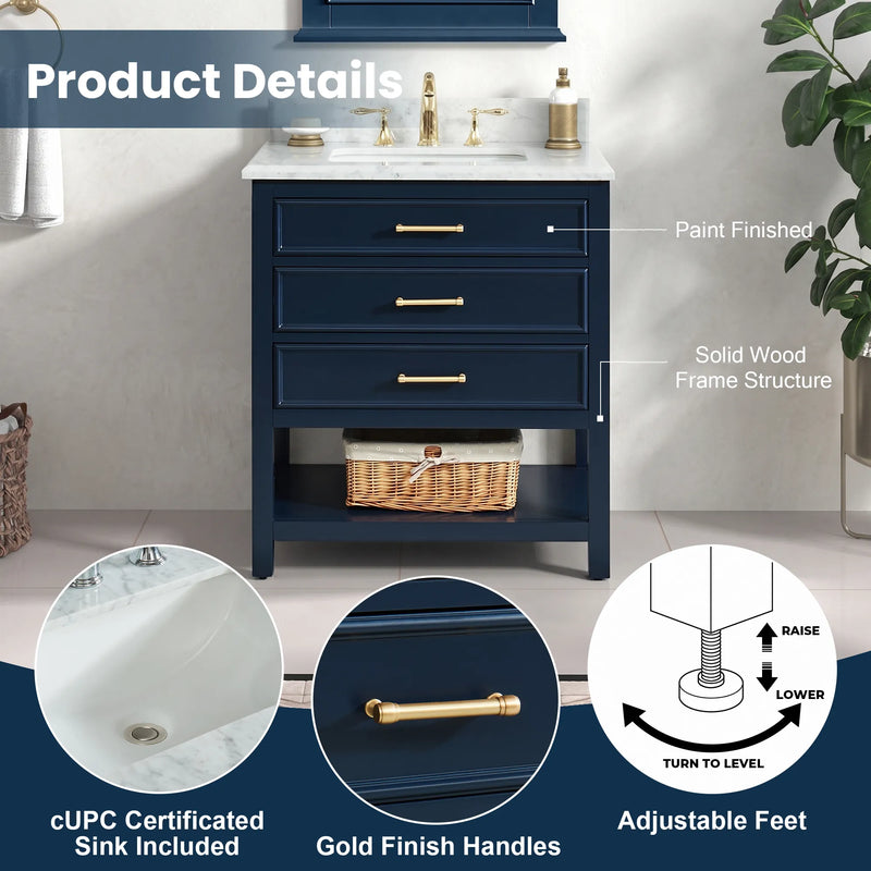 1.0 Manhattan 30" Vanity With Carrara Marble Top